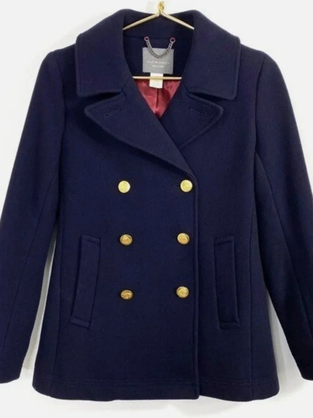 J. Crew Peacoat Women Sz 0 Stadium Cloth Nello Gori Wool Classic Navy Blue
